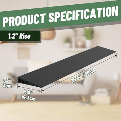 1.2" Rise Threshold Ramps for Doorways, 35.5" Wide Natural Rubber Power Wheelchair Ramp is Adjustable and Cuttable for Doorways, Curb, Sweeper, Power Scooters, 2000 Lbs Load Capacity - size: 1.2" Rise