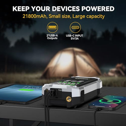 Jump Starter with Air Compressor, 9000A 160PSI Battery Booster Pack | For 12V vehicles, ALL gas and 10.0L diesel, with display, smart clamps, tire inflator, 2 USB-A ports, and 2 LED lights - size: F04