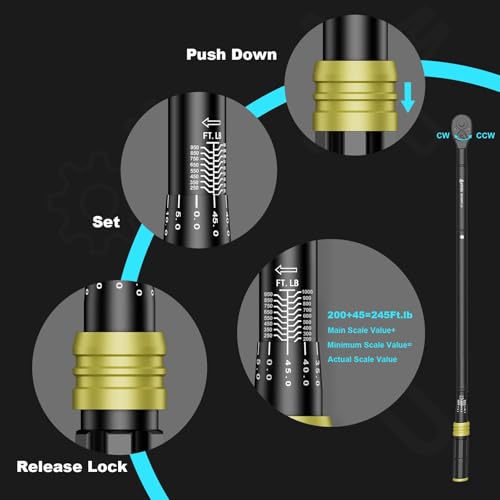 ANPUDS 3/4" Click Torque Wrench, 200-1000 Ft-Lb/271-1355 Nm, Heavy Duty | ±3% Accuracy, 48-Tooth Quick Release, Cr-V Steel, Dual-Direction, for Heavy Truck, Tractor, Diesel, Mining & Oil Field - size: 3/4" 200-1000 Ft.lb
