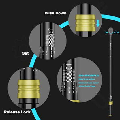 ANPUDS 3/4" Click Torque Wrench, 200-1000 Ft-Lb/271-1355 Nm, Heavy Duty | ±3% Accuracy, 48-Tooth Quick Release, Cr-V Steel, Dual-Direction, for Heavy Truck, Tractor, Diesel, Mining & Oil Field - size: 3/4" 200-1000 Ft.lb