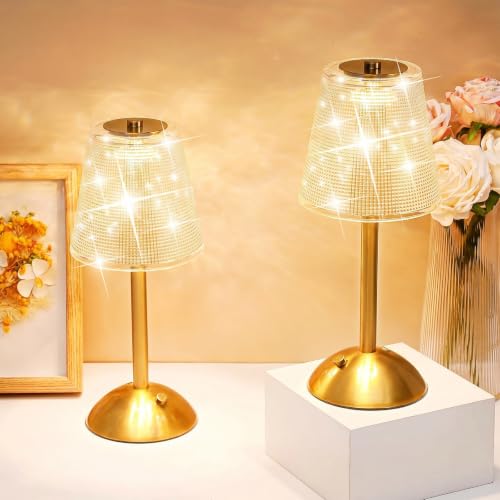 Liliful 2 Pcs Cordless Table Lamp Rechargeable Touch LED Small Gold Portable Battery Operated USB-c Desk Lamp 3 Color Dimmable for Bedroom Living Room Dining (Gold,Retro Style) - color: Retro Style, size: Gold