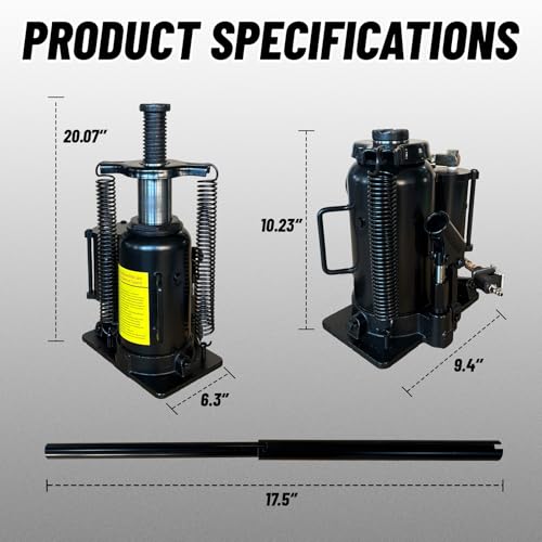 20 Ton Low Profile Air Hydraulic Bottle Jack with Air-Powered or Manual Operation, One-Piece Hydraulic Cylinder Design, Air Bottle Jack with Independent Air Pump Body and Carry Handle - color: Black