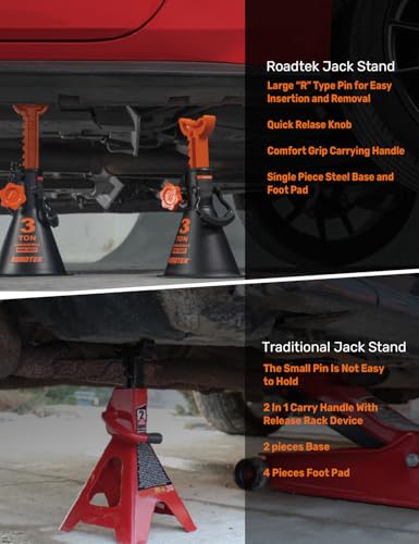 Jack Stands, 3 Ton (6,000 lbs) Heavy Duty Car Jack Stands with Integrated Steel Base and Double Locking, 11-1/4 to 16-9/16 inch Adjustable Height, for SUV, Truck, and Car, 1 Pair - size: 3 Ton | Standard