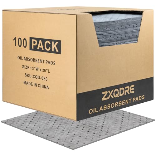 Oil Absorbent Mat, 12 oz Oil Absorbent Pads 15" x 20" 100 Pack | Heavy Duty Oil and Water Absorbent Pads, Oil Cleanup Absorbers for Leaks & Drips, Spill Mat for Industrial Garage Workshop - size: 15" W x 20" L, 12 oz
