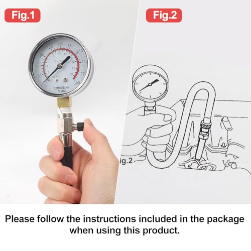 Petrol Compression Test Kit, Engine Compression Tester,2-3/4 | 2-3/4 in Bourdon Tube Gauge, 10 Pieces - size: Petrol Compression Test Kit