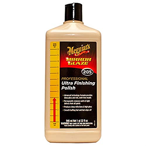 Meguiar's M205 Mirror Glaze Ultra Finishing Polish, Easy-to-Use Formula for Impeccable Shine, Multiple Ways to Apply Mirror Glaze, Removes Defects and Swirls for a High Gloss, 32 Oz Container - size: 32 Oz, style: Finishing Polish