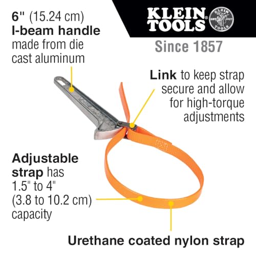 Klein Tools S6HB Strap Wrench, Adjustable Grip-It Strap Wrench Adjusts 1-1/2 to 4-Inch, 6-Inch Handle - size: 6-Inch Handle