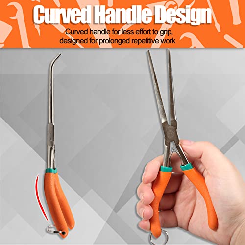SPEEDWOX 7" Long Reach Needle Nose Pliers with Teeth, Extra Long Nose Mini Precision Wire Looping Pliers with Anti-Loss Lanyard for Narrow Spaces, Needle Remover Pliers(Curved Tips, Curved Handle) - style: Long Curved Tips &Curved Handle