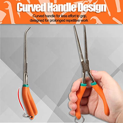 SPEEDWOX 7" Long Reach Needle Nose Pliers with Teeth, Extra Long Nose Mini Precision Wire Looping Pliers with Anti-Loss Lanyard for Narrow Spaces, Needle Remover Pliers(Curved Tips, Curved Handle) - style: Long Curved Tips &Curved Handle