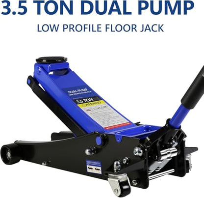 3.5 Ton Low Profile Floor Jack, Heavy Duty Steel Racing Floor Jack with Dual Pistons Quick Lift Pump, Lifting Range 4"-21", Hydraulic Professional Car Jacks 3.5 Ton/7000 LBS Capacity, Blue - color: Blue - 3.5 Ton(Dual Pump), Lift 4"-21"