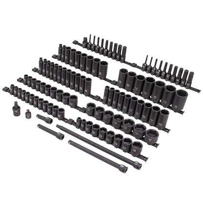 SUNEX 26102 1/2" Drive SAE & Metric 6 Point Standard & Deep & Hex Bit Master Impact & Bit Socket Set, 102-Piece - size: 102-piece SAE/Metric