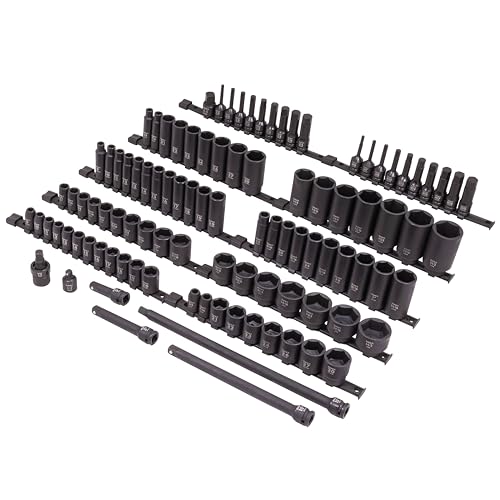 SUNEX 26102 1/2" Drive SAE & Metric 6 Point Standard & Deep & Hex Bit Master Impact & Bit Socket Set, 102-Piece - size: 102-piece SAE/Metric