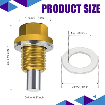 M14×1.5 Magnetic Oil Drain Plug, Transmission Oil Plug, Oil Pan Sump Drain Nut Bolt Screw Repair Kit, Car Magnetic Oil Drain Plug Removal Tool for Honda, Mazda, Suzuki, Jeep, Odyssey - color: Gold