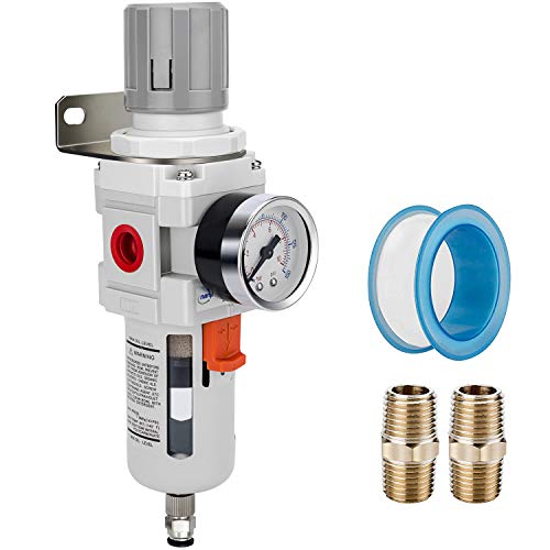 NANPU 3/4" NPT Air Compressor Filter & Pressure Regulator Combo w/Gauge | 5-micron brass element water/oil separator, poly bowl, semi-auto drain, 158 SCFM, 0-150 psi gauge—for air tools & compressors - size: 3/4" NPT, style: Semi-Auto Drain