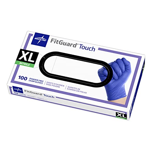 Medline FitGuard Touch Nitrile Exam Gloves, 100 Count, X-Large, Powder Free, Disposable, Not Made with Natural Rubber Latex, Excellent Sense of Touch for Medical Tasks, Durable for Household Chores - size: X-Large (Pack of 100)