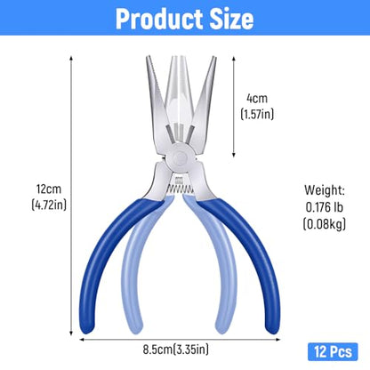 12 Pack Needle Nose Pliers, 5 Inch, Long Nose Pliers with Side Cutter, Spring Loaded for Cutting and Bending Wire