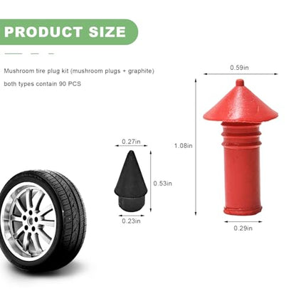 90 PCS Mushroom Tire Plugs Kit, Mushroom-Shaped Rubber Car Tyre Repair Insert Plugs with 90 Pins, Practical Tire Rapid Plug Replacement Parts for Cars SUVs Motorcycles
