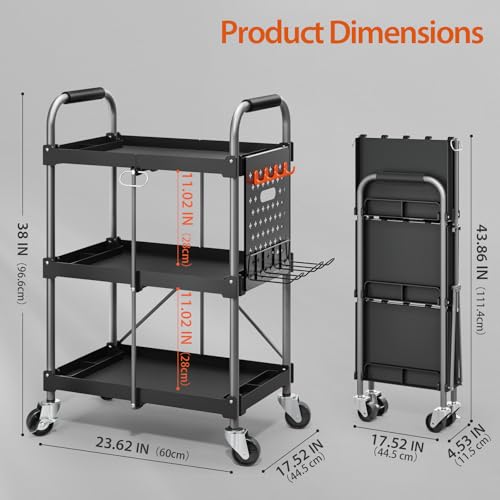 KINGRACK 3 Tier Rolling Tool Cart on Wheels, 330 LBS Heavy Duty Tool Cart with Organizer Shelf Tool Cabinet Chest Organizer, Perfect for Garage, Warehouse & Repair Shop (Black)