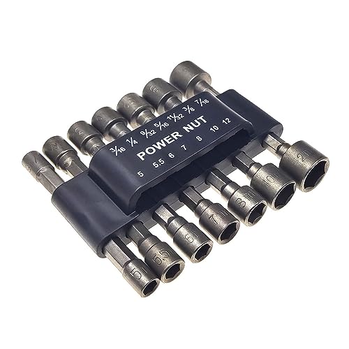14-Piece Power Nut Driver Bit Set, Metric & SAE Socket Wrench Screw, 1/4" Hex Shank, Impact Tools Kit for Quick-Change Drill
