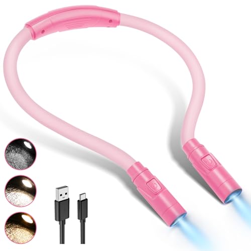 LUXJET 80 Hours Neck Light, Rechargeable Book Light for Reading with 3 Color Modes, Hands-Free Lamp for Camping, Crafts, Travel, Ideal Gift for White Elephant Stocking Stuffer - color: Pink