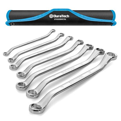 DURATECH 7-Piece Anti-slip Offset Box Wrench Set, Metric, 6-19mm | Bolt Extractor Wrench Set, 50-Degree Offset, CR-V Steel, With Rolling Pouch