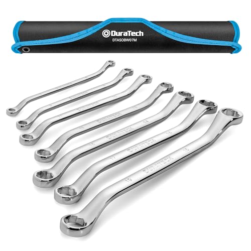 DURATECH 7-Piece Anti-slip Offset Box Wrench Set, Metric, 6-19mm | Bolt Extractor Wrench Set, 50-Degree Offset, CR-V Steel, With Rolling Pouch