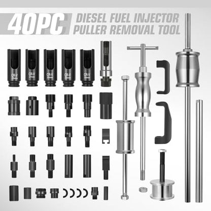DNA MOTORING 40pcs Diesel Fuel Injector Puller Removal Tool, Diesel Injector Extractor Master Kit, Slide Hammer Fuel Injector Removal Tool Kit for Diesel Engines, TOOLS-00785