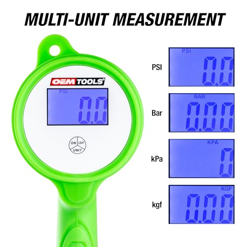 OEMTOOLS 24412 Digital Tire Inflator with Tire Pressure Gauge, Digital LCD Display, 0 to 175 PSI Air Pressure Gauge for Tires with 21” Hose and Clip-On Air Chuck | 0-175 PSI Measuring Range, 21” Hose and Clip-On Air Chuck, Oil Resistant Anti-Shock Rubber