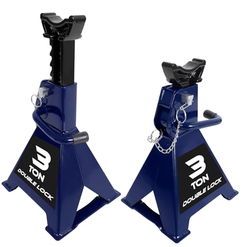 TCE AT43005AU Torin Steel Heavy Duty Jack Stands: Double Locking Pins, 3 Ton (6,000 lb) Capacity, Blue, 1 Pair (2 Pack) - style: Wide Base