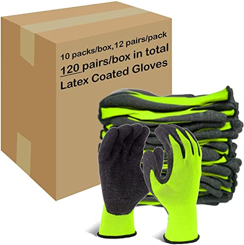 Evridwear Crinkle Latex Rubber Hand Coated Safety Work Gloves for Men Women General Multi Use Construction Warehouse Gardening Assembly Landscaping,Green X-Small 120 Pairs Pack - color: Green-120 Pairs, size: X-Small