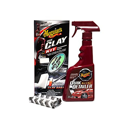 Meguiar's G1116EU Quik Clay Bar Starter Kit With 80g Of Clay And 473ml Detailer To Safely Remove Surface Bonded Contaminants Such As Tar, Tree Sap, Overspray And Industrial Fallout - size: 8 Fl Oz (Pack of 2)