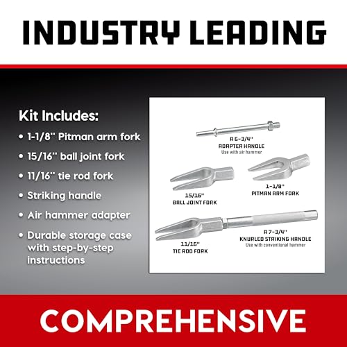 Powerbuilt 5 Piece Front-End Fork Set, Pickle Fork Tools Set, Tie Rod, Ball Joints, and Pitman Arms-648646 - size: 5 Piece, Pickle fork