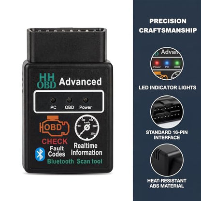 Bluetooth OBD2 Scanner for Car, Wireless Auto Engine Fault Code Reader Diagnostic Scan Tool, OBDII Interface Adapter Professional Diagnostic Tester for Cars Trucks SUVs