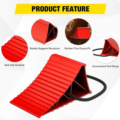 Nilight Wheel Chocks, Heavy Duty Wheel Stopper for Car, Truck, RV, Trailer, Caravan, Motorcycle, 8.7" x 4.8" x 4.2", 2-Pack(Red) - color: Red