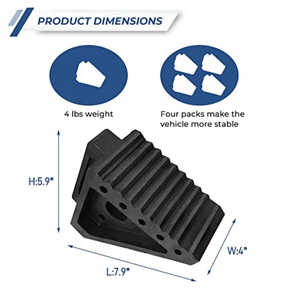 HOXWELL Solid Heavy Duty Rubber Wheel Chocks 4 Packs, Premium Wheel Stopper for Car, Travel Trailers, RV, Truck, and ATV(4 pcs, Black) 8" x 4" x 6" - color: Black 4 pack