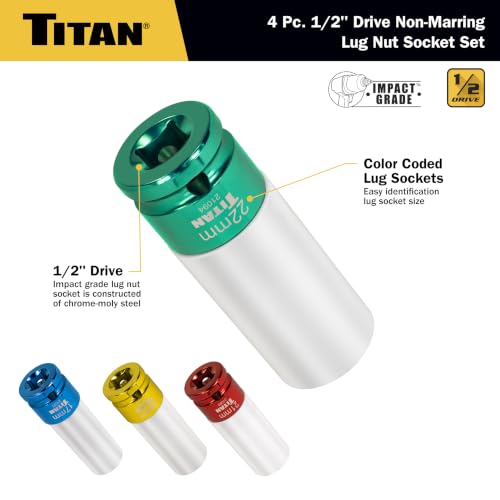 Titan 21095 4-Piece 1/2-Inch Drive Non-marring Impact Deep Lug Nut Socket Set - size: 4pc Set