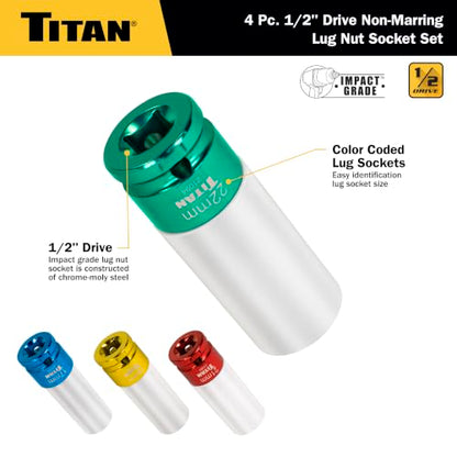 Titan 21095 4-Piece 1/2-Inch Drive Non-marring Impact Deep Lug Nut Socket Set - size: 4pc Set