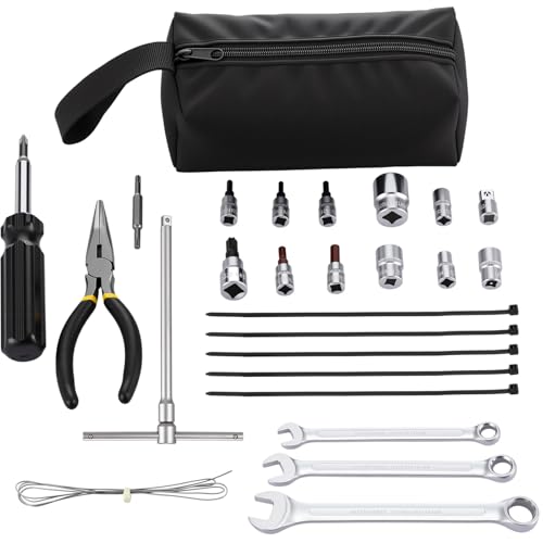 26 Pcs Motocross Tool Kit Include Combination Wrench, Hexagonal Bit, Bits, Sleeve, Screwdriver, Drive T-handle Driver, Drive Adapter, Needle-nose Pliers, Cable Ties (Classic Style)