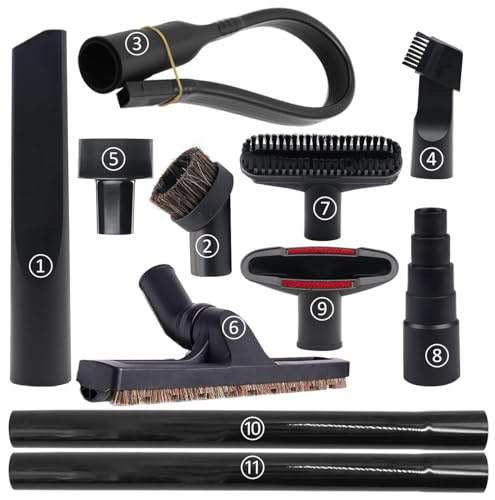 Universal Vacuum Attachments for Shop Vac Accessories Vacuum Hose | 11 Pcs 1 1/4" Vacuum Cleaning Tool with 1 7/8" to 1" Vacuum Hose Adapter, 1.25" Hardwood Floor Brush & Crevice Tool - size: vacuum attachments-11pc