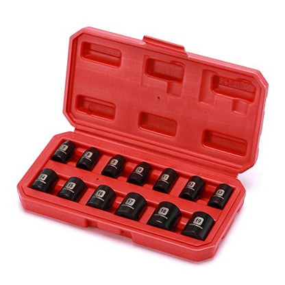 MIXPOWER 13 Pieces 3/8-Inch Drive Shallow Impact Socket Set, 7mm to 19mm, CR-V, Metric, 6 Point, Shallow, 13 Pieces 3/8" Dr. Socket - size: 9/32" - 3/4" (Shallow)