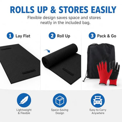 Mechanic Creeper Rolling Mat with Gloves - 57 x 25 Inch Black Sliding Garage Work Mat - PU Outer Foam Inner Magical Creeper Style Pad for Car Repair and Under Vehicle Maintenance