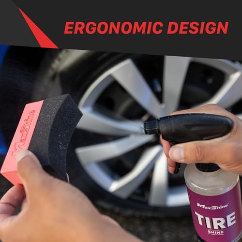 Maxshine Tire Dressing Applicator, Curved Foam Pad 10x4cm, Red & Black | Ergonomic Grip, High-Density Non-Abrasive | Even Tire, Trim & Wax Application