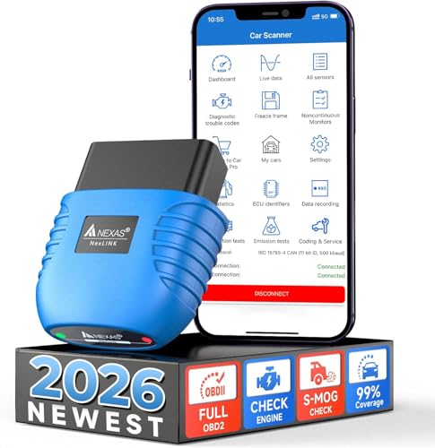 NEXAS NexLINK Bluetooth OBD2 Scanner for Car - Check Engine Light Code Reader with Live Data & Performance Test, Wireless Diagnostic Scan Tool with Resets for All US Vehicles, Works with iOS Android - size: obd2 scanner