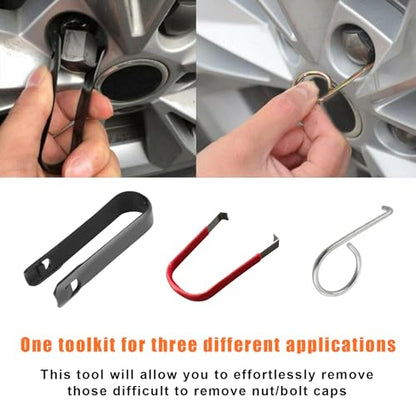 3PCS Car Wheel Hub Bolt Nut Cover Removal Tool, 3 Type Wheel Lug Cap Removal Tool Set, Universal Nut Caps Lug Puller & Bolt Cap Removal Tool Hook, Car Accessories for Most Vehicles