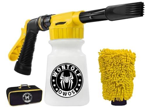 Wontolf Car Wash Foam Gun Foam Sprayer - Foam Cannon Garden Hose- Car Wash Kit - Snow Foam Blaster with Microfiber Wash Mitt + Storage Bag - Car Accessories for Men - color: yellow