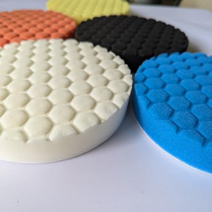 eQualle 6 Inch Buffing Pads for Car Polishing - 5 Pack Foam Polisher Pads with Hook and Loop - Fits Drill, DA Polisher - Auto Detailing, Waxing, Scratch Removal