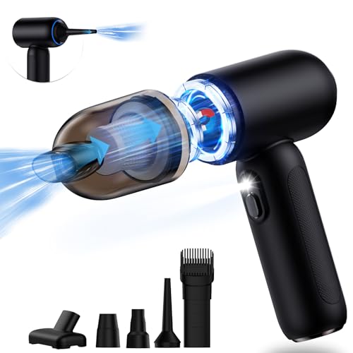 Handheld Car Vacuum Cleaner Cordless, 21000PA High Power Car Vacuum Cleaner & Air Duster/Blower, Portable Vacuum with Magnetic Dust Collection Bin, LED Light, 2 Gear Hand Held Vacuum for PC(Black) - color: Black