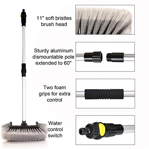 CARCAREZ Flow Thru Dip Car Wash Brush with 60" Long Dismountable Handle for Auto RV Truck Boat Camper Exterior Washing Cleaning