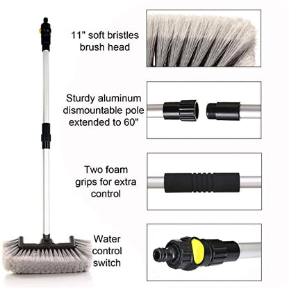 CARCAREZ Flow Thru Dip Car Wash Brush with 60" Long Dismountable Handle for Auto RV Truck Boat Camper Exterior Washing Cleaning