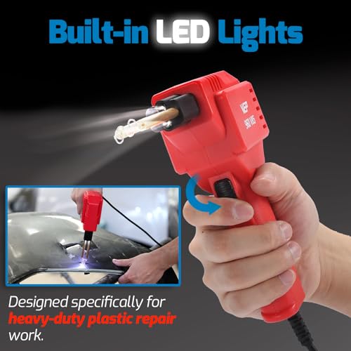 WEP 960-V85 High Power Plastic Welder Kit with LED Lights with 200 Hot Staples and Pliers for Thick Plastic Car Bumper Plastic Welding, Plastic Gas Tank Repair, a Great Automotive Tools for Mechanics